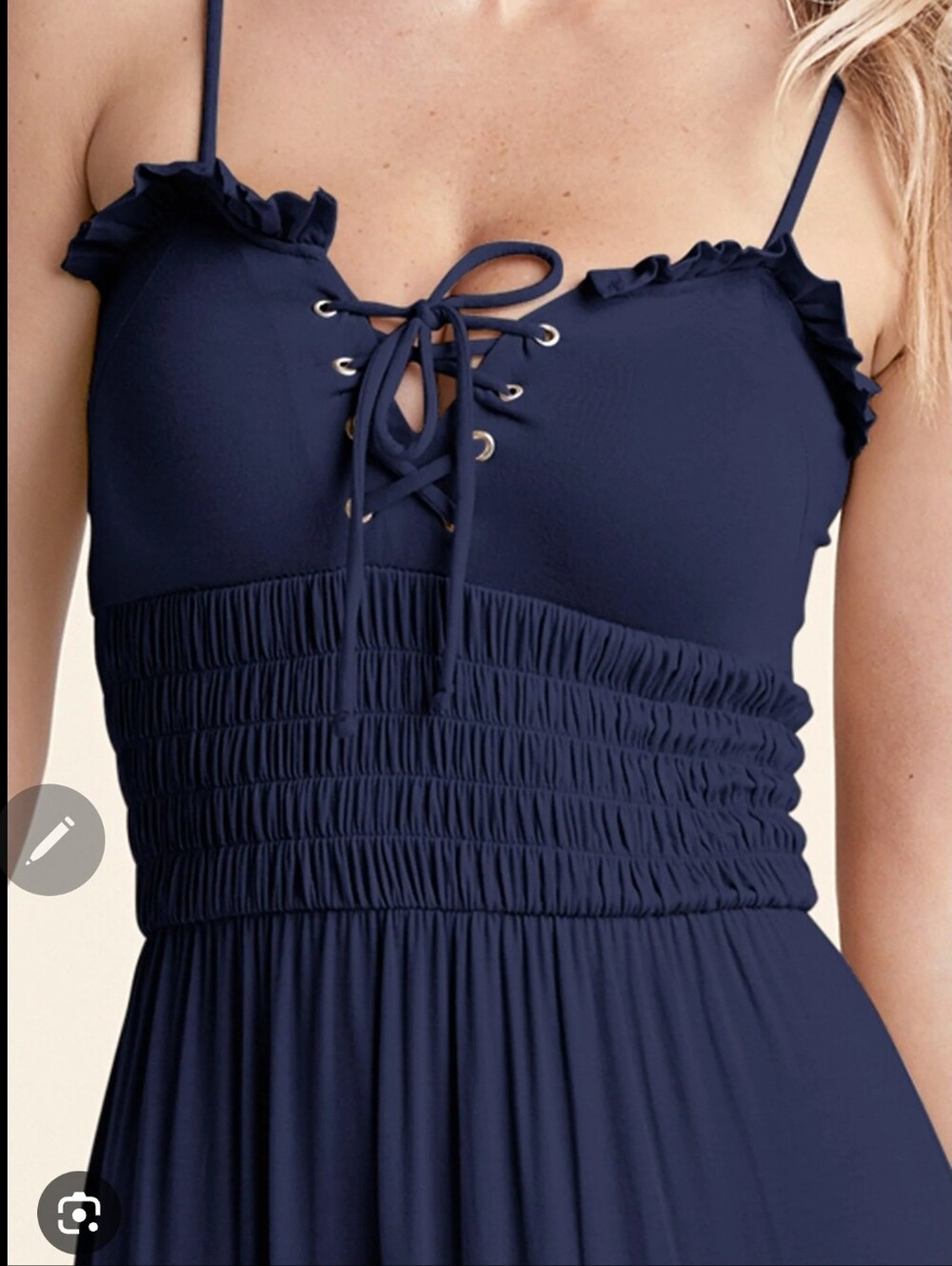VENUS Navy Blue Maxi Dress with Lace-Up Front